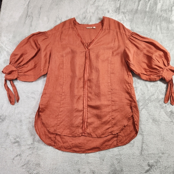 Holding horses anthropologie poof tie slvs boho GINNIE linen tunic top sz m rust - Picture 1 of 9